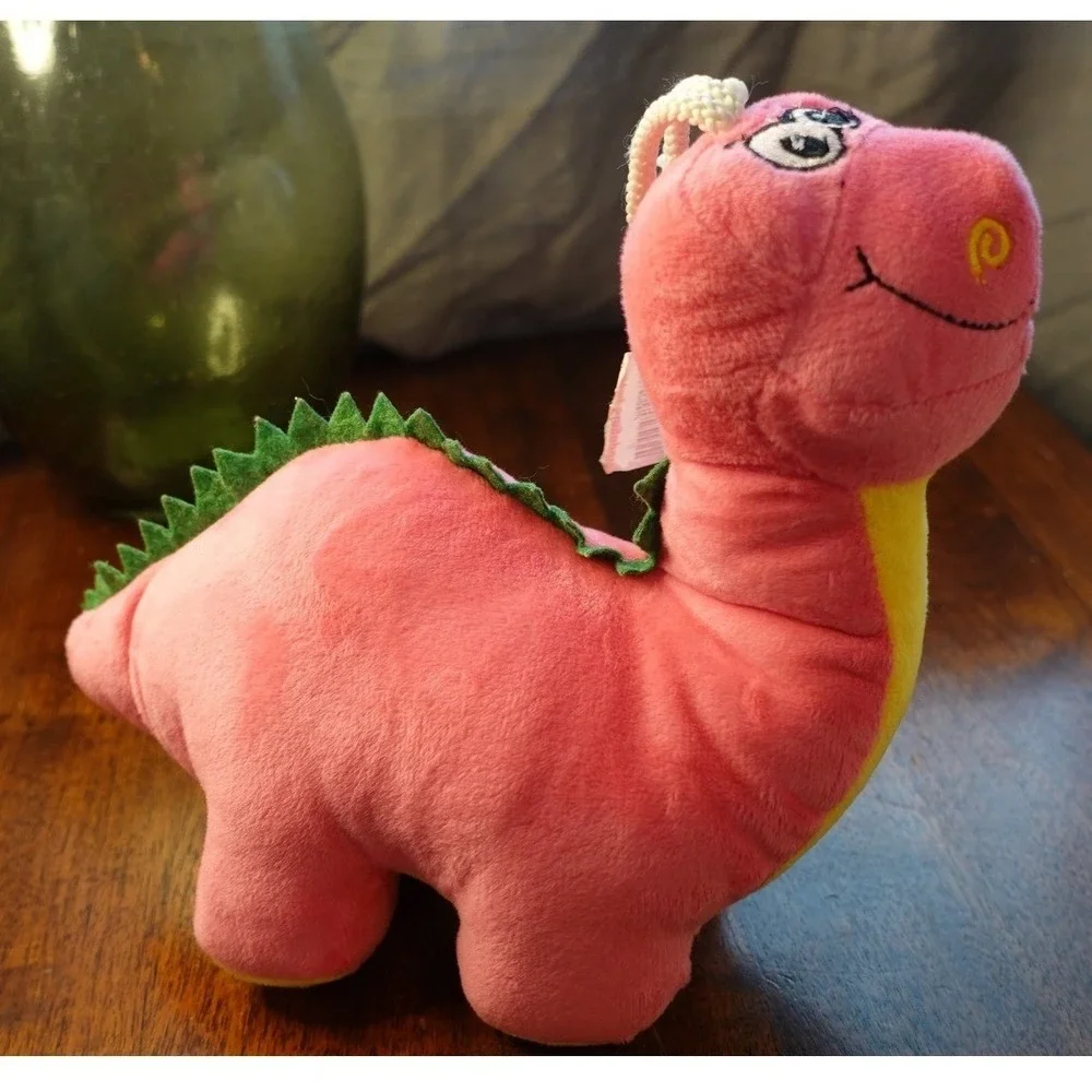 Pink Dinosaur Plush Stuffed Animal Toy with Green‎ Spikes and Yellow Belly NWT